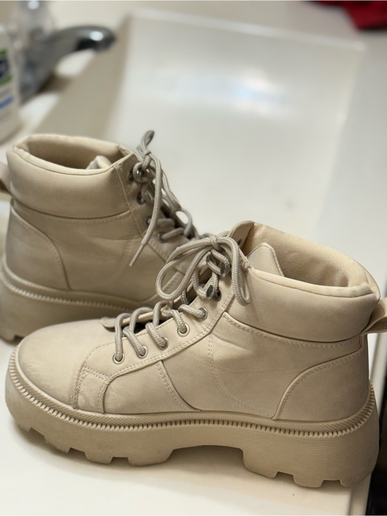 Forever 21 Shoes - Forever 21 Beige Lace-Up Platform Heeled Boots